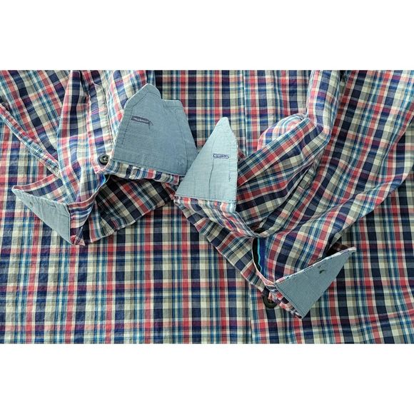 Banana Republic Men's XL Slim Fit Button Up‎ Blue Plaid Shirt Pre-Owned - Picture 6 of 10